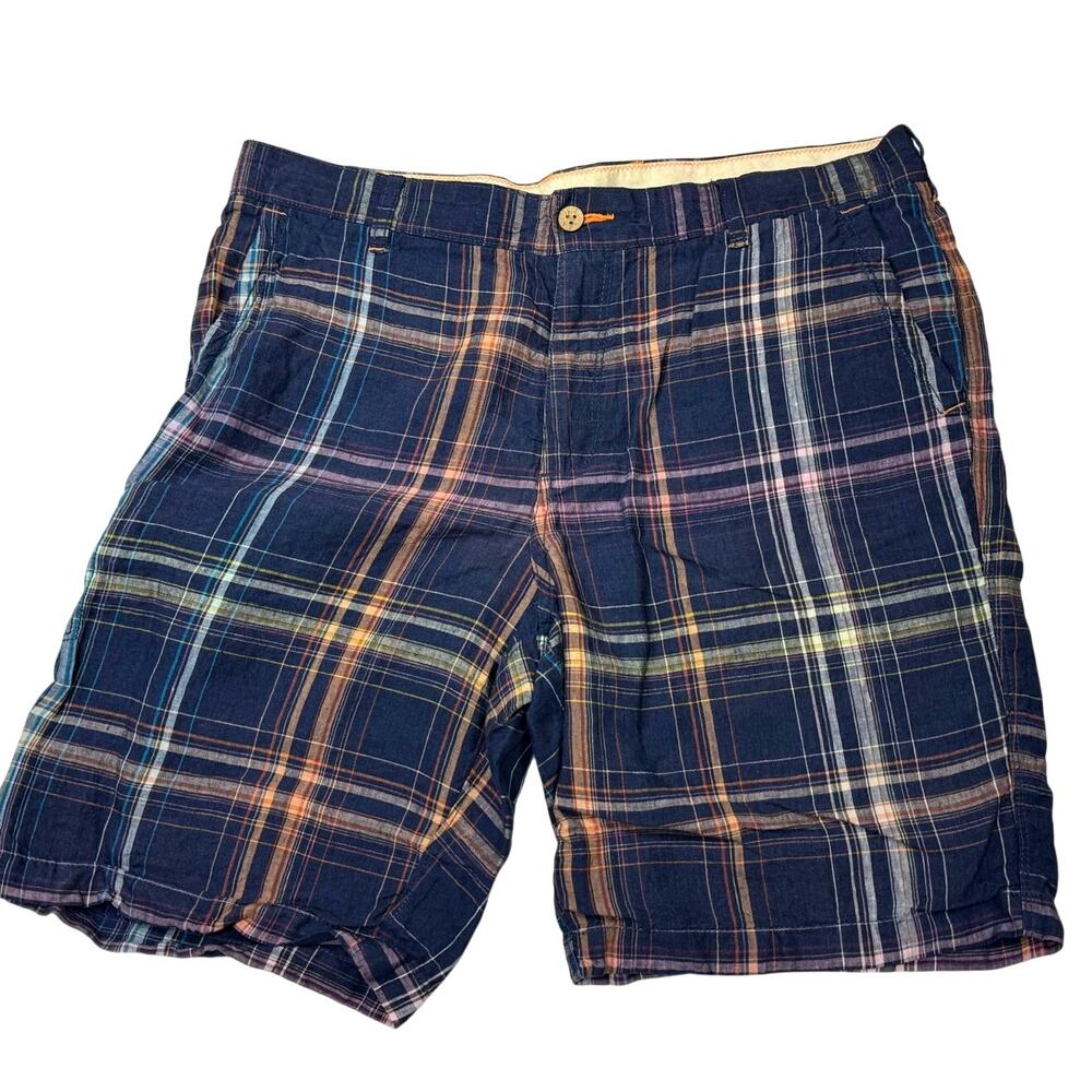 Tommy Bahama Blue White Plaid Linen Shorts Size 36